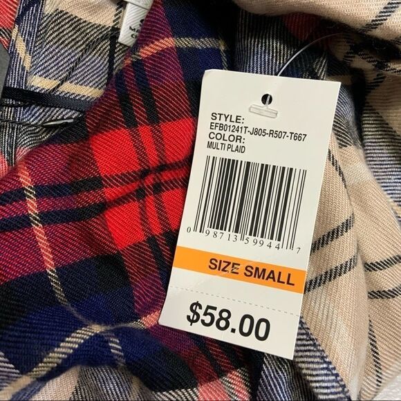 🆕 Kensie Plaid Bell Sleeve Ruffle Check Long Slv - Picture 5 of 9